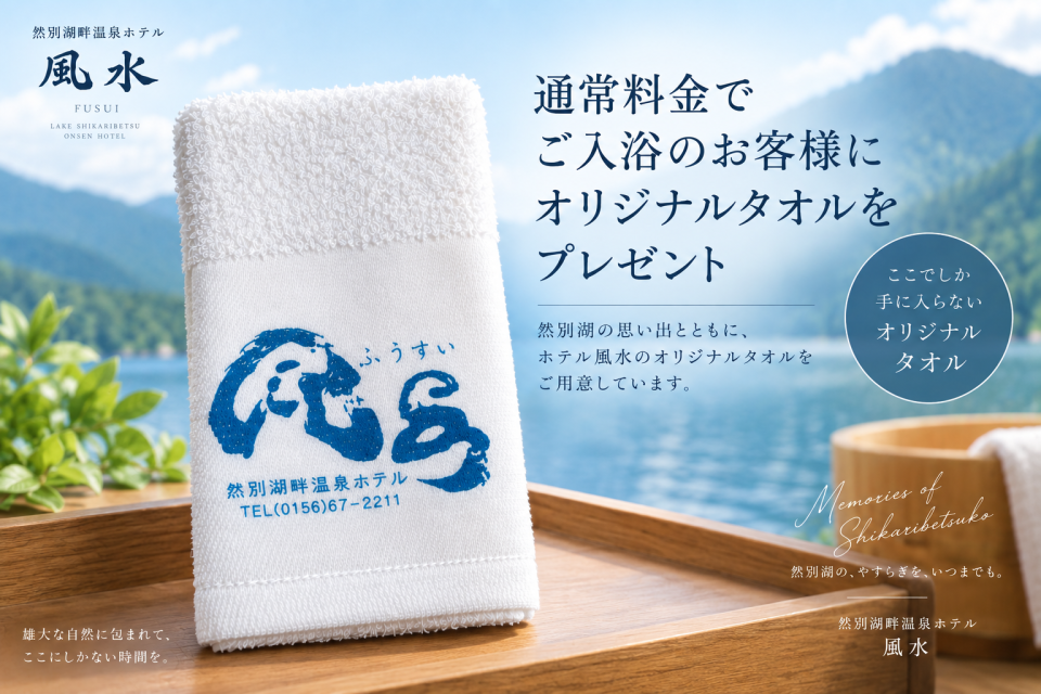 通常料金でご入浴のお客様にオリジナルタオルをプレゼント